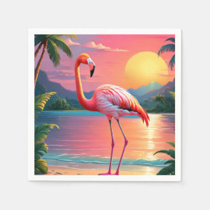 Flamingo Sunset Tropical Beach  Napkins