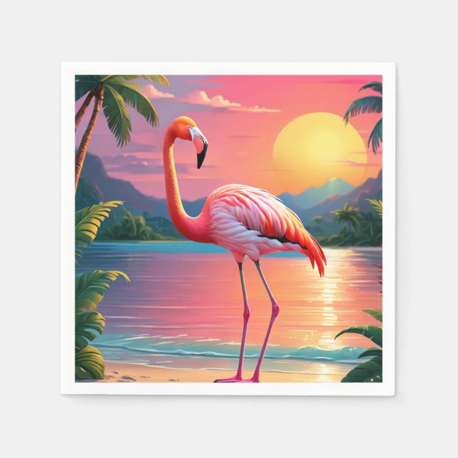 Flamingo Sunset Tropical Beach  Napkins (Front)