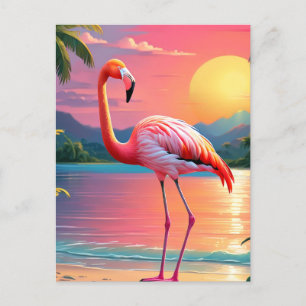 Flamingo Sunset Tropical Beach Postcard
