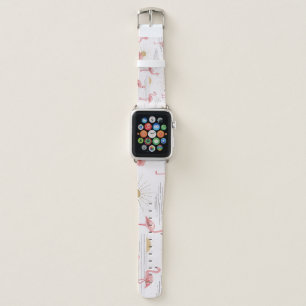 Flamingo sunset: vintage doodle pattern. apple watch band