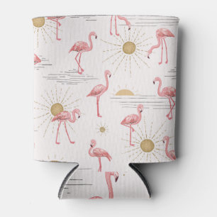 Flamingo sunset: vintage doodle pattern. can cooler