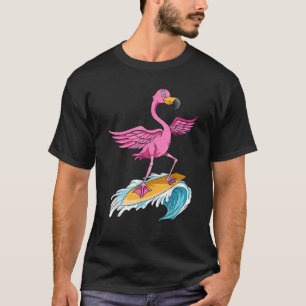 Flamingo Surfer Summer Waves Surfboard Surfing Sur T-Shirt