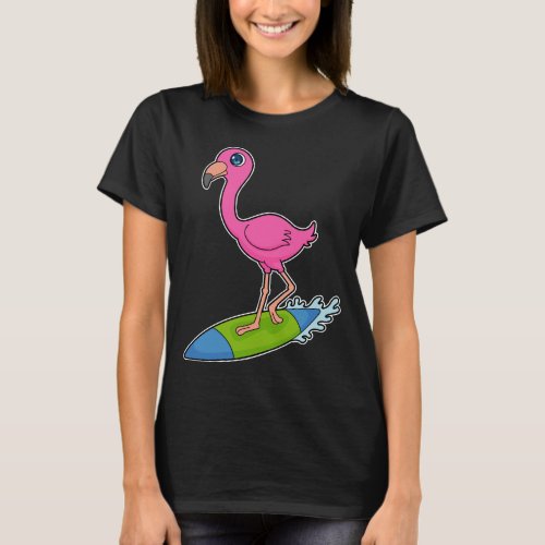 Flamingo Surfer Surfboard T_Shirt