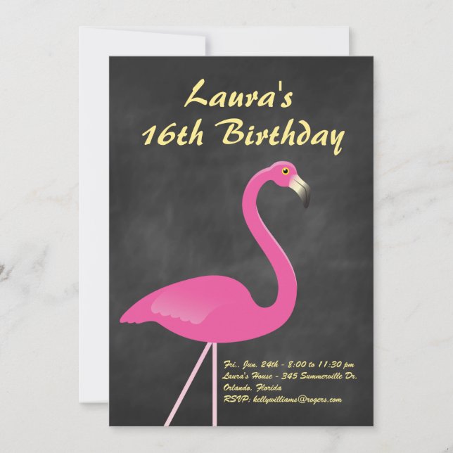 Flamingo Sweet 16 Birthday Party - chalkboard Invitation (Front)