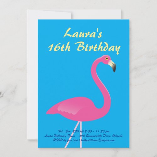 Flamingo Sweet 16 Birthday Party Invitation _ Blue