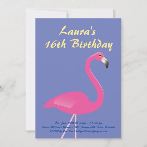 Flamingo Sweet 16 Birthday Party Invite _ purple