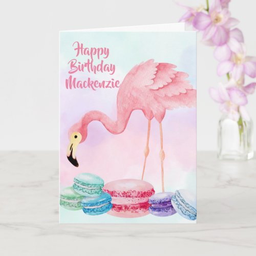 Flamingo Sweet Treats Pastel Watercolor Birthday Card