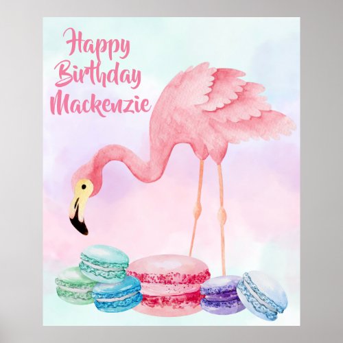 Flamingo Sweet Treats Pastel Watercolor Birthday Poster