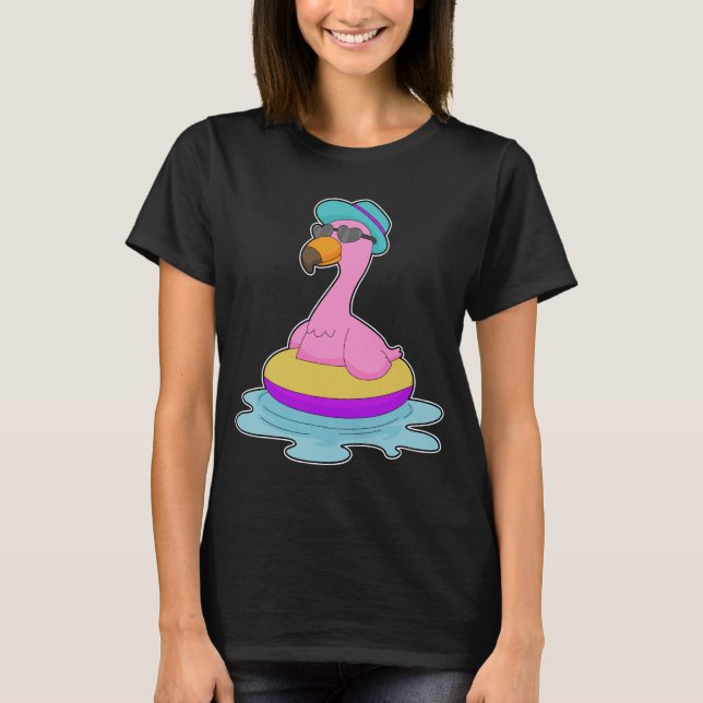 Flamingo Swimming Sunglasses T-Shirt (Front)