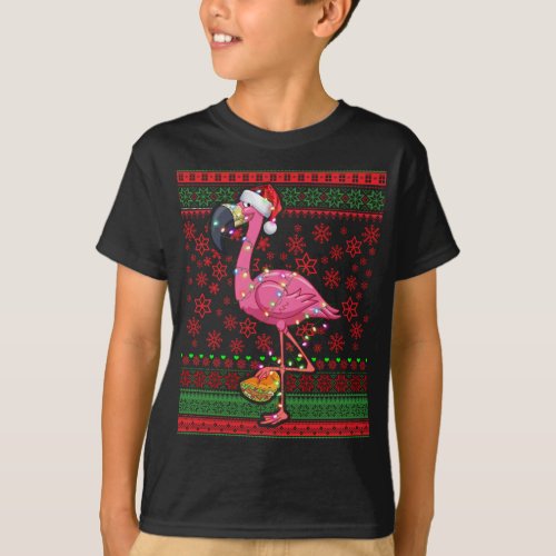 Flamingo Taco Santa Hat Mexican Tacos Ugly Christm T_Shirt