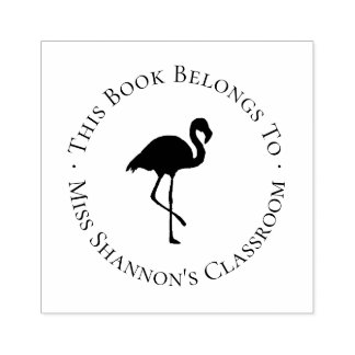 Flamingo Teacher Bookplate Label Rubber Stamp