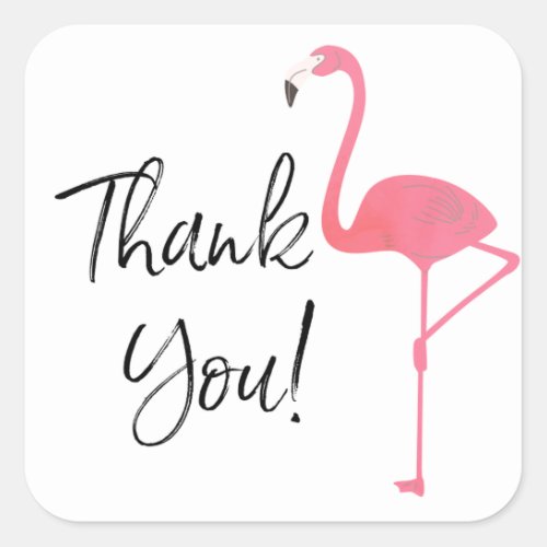 Flamingo Thank You Tags_ Flamingo Party Square Sticker