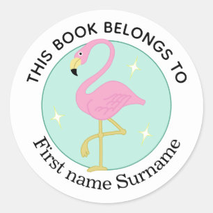 Flamingo This Book Belongs To Personalized  Classic Round Sticker