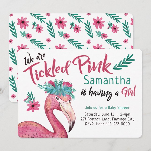 Flamingo Tickled Pink Baby Shower Invitation (Front/Back)