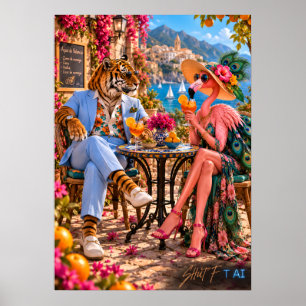 Flamingo & Tiger in Valencia — Mediterranean Summe Poster