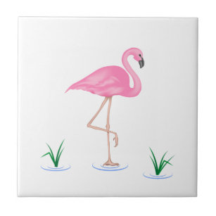 Large Ceramic Tile 6x6 Design 60 Flamingo Bird pink gray grey L.Dumas 