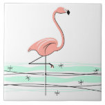 Flamingo tile<br><div class="desc">Stylish design with a retro touch featuring a flamingo standing in water against a white background. Ceramic tile with a customizable design for you to personalise with your own text, images and ideas. An original digital art image created by QuirkyChic.</div>