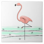 Flamingo tile reverse<br><div class="desc">Stylish design with a retro touch featuring a flamingo standing in water against a white background. Ceramic tile with a customizable design for you to personalise with your own text, images and ideas. An original digital art image created by QuirkyChic.</div>