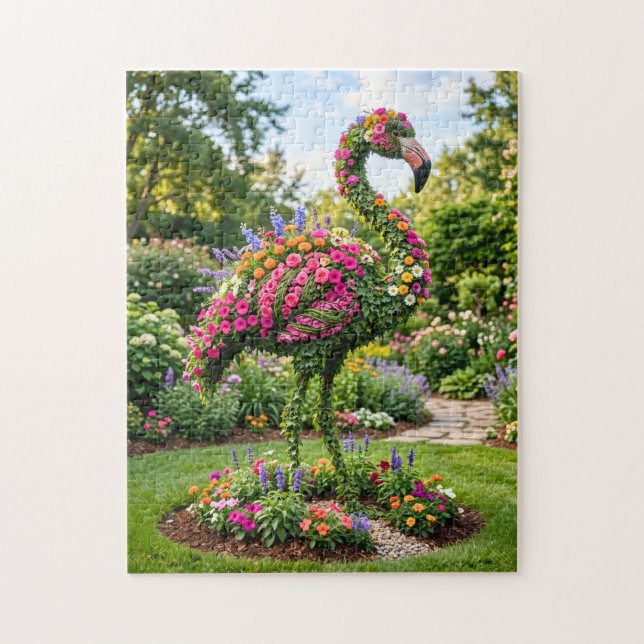 Flamingo Topiary in Tropical Flower Garden  Jigsaw Puzzle (Vertical)