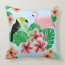 Flamingo Toucan Cotton Throw Pillow