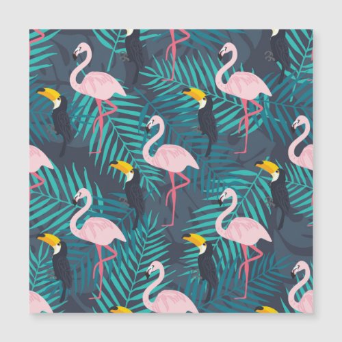 Flamingo toucan tropical leaf pattern