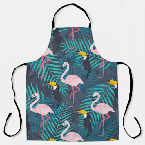 Flamingo toucan tropical leaf pattern apron