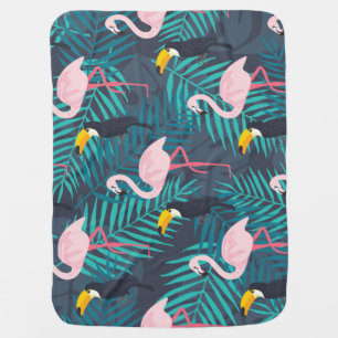 Flamingo, toucan: tropical leaf pattern baby blanket