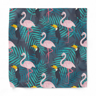 Flamingo, toucan: tropical leaf pattern bandana