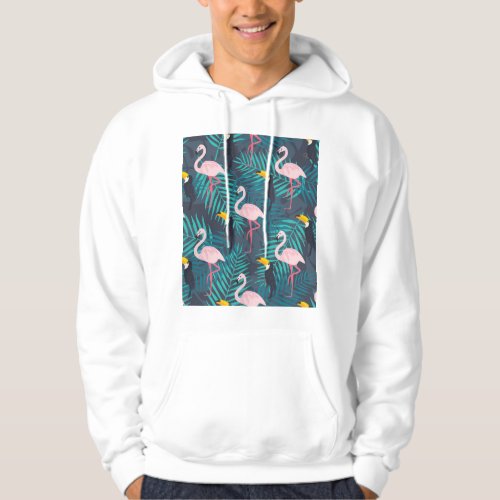 Flamingo toucan tropical leaf pattern hoodie