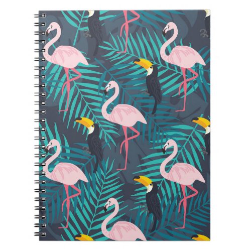 Flamingo toucan tropical leaf pattern notebook
