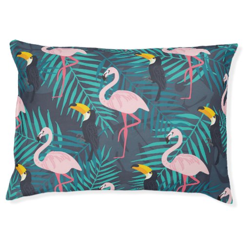 Flamingo toucan tropical leaf pattern pet bed