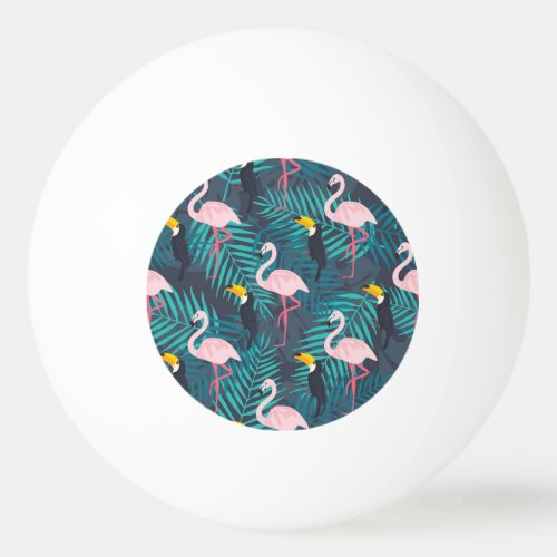Flamingo toucan tropical leaf pattern ping pong ball