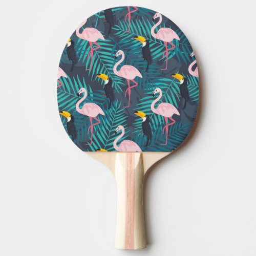 Flamingo toucan tropical leaf pattern ping pong paddle