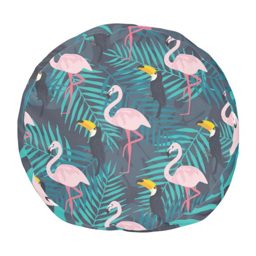 Flamingo toucan tropical leaf pattern pouf