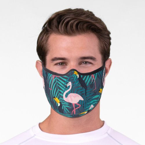 Flamingo toucan tropical leaf pattern premium face mask