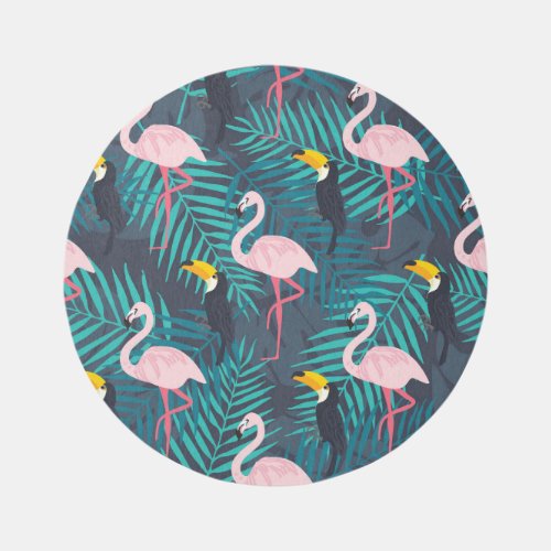 Flamingo toucan tropical leaf pattern rug