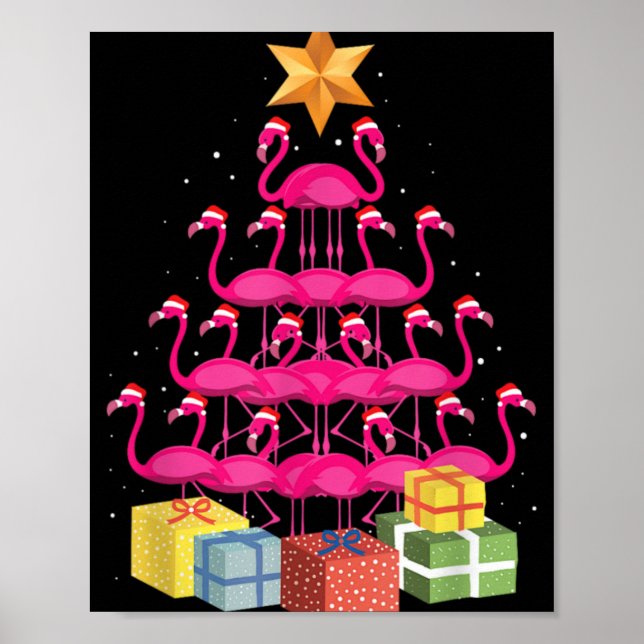 Flamingo Tree Funny Ugly Christmas T Shirt  Poster (Front)