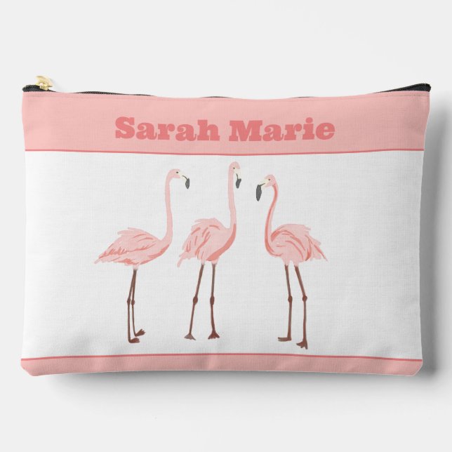Flamingo Trio Monogram Zipper Pouch (Front)