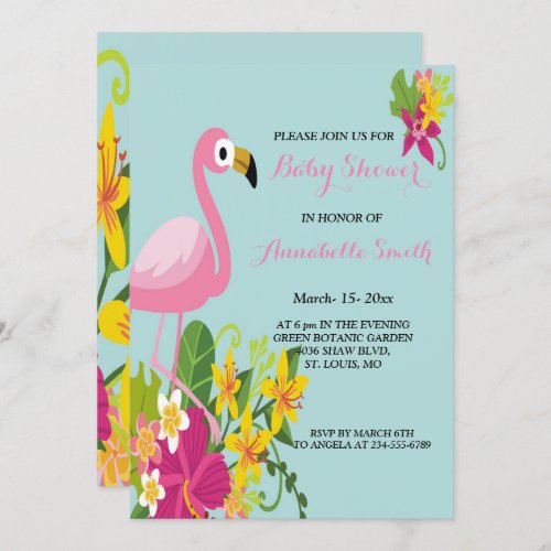 Flamingo Tropical baby shower Invitation