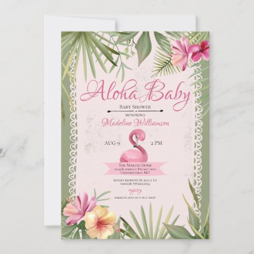 Flamingo Tropical Baby Shower Invitation
