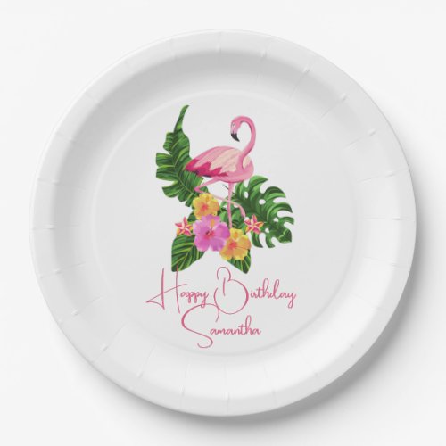 Flamingo Tropical Beach Birthday Party Custom Paper Plates