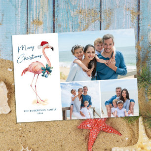 Flamingo Tropical Beach Christmas Photo Holiday Card
