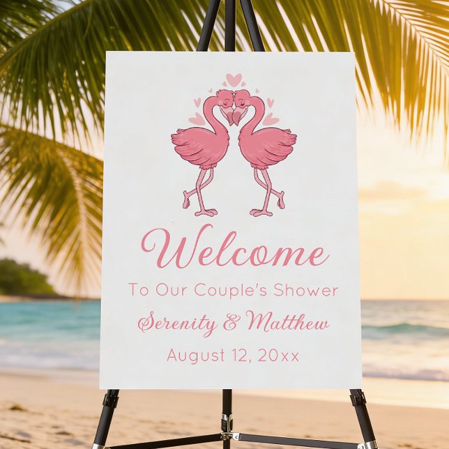 Flamingo Tropical Beach Couples Shower Welcome Foam Board (Creator Uploaded)