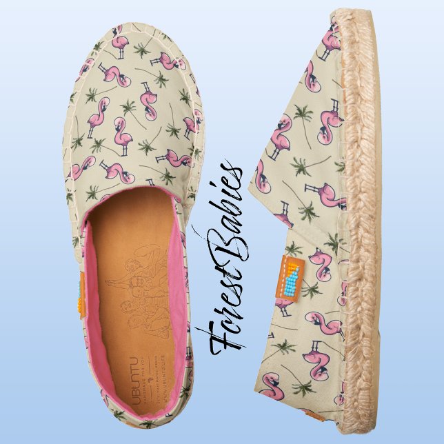 Flamingo 🌴 Tropical Bird Palm Tree Natural, Pink Espadrilles (Flamingo🌴 Tropical Natural/Pink ForestBabies Afridrilles- Africa's Espadrille Handmade Shoes - Side)