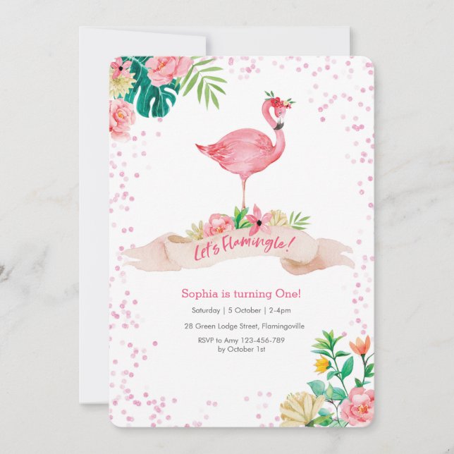 Flamingo Tropical Birthday Invitation (Front)