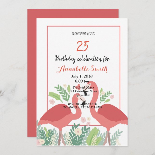 Flamingo Tropical  birthday Invitation (Front/Back)