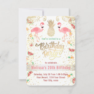 flamingo tropical birthday luau invitation