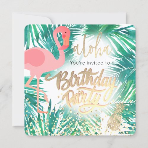 flamingo tropical birthday party invitation
