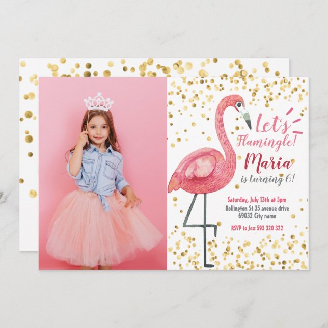 Flamingo Tropical Birthday party Invitation (Front/Back)