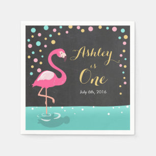 Flamingo Tropical Birthday Party Paper Napkin Girl